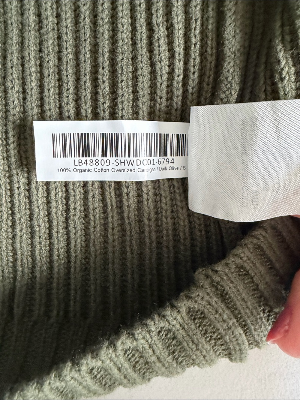 Quince 100% Organic Cotton Oversized Olive Green Ribbed Open Front Cardigan - Picture 13 of 16